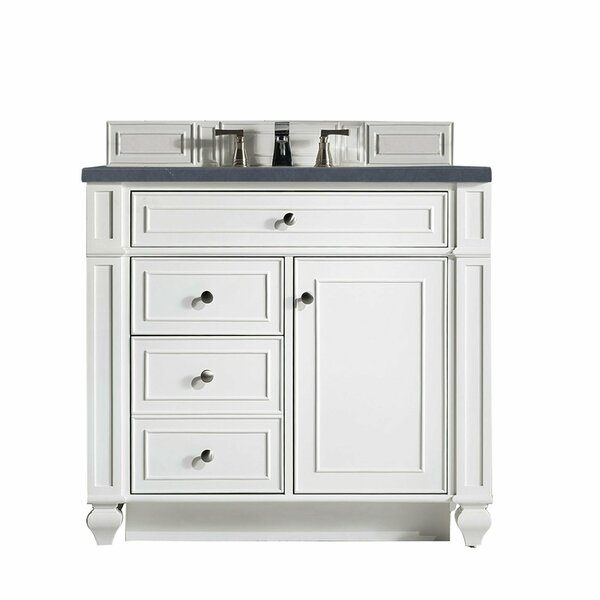 James Martin Vanities Bristol 36in Single Vanity, Bright White w/ 3 CM Charcoal Soapstone Quartz Top 157-V36-BW-3CSP